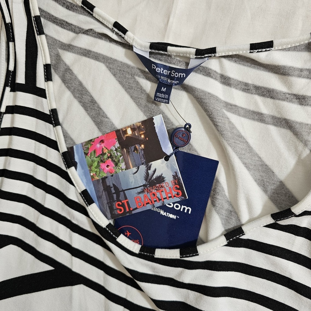Peter Som St. Barths Black & White Mixed Stripe Maxie Dress Stretch Sz M NEW - Picture 7 of 7